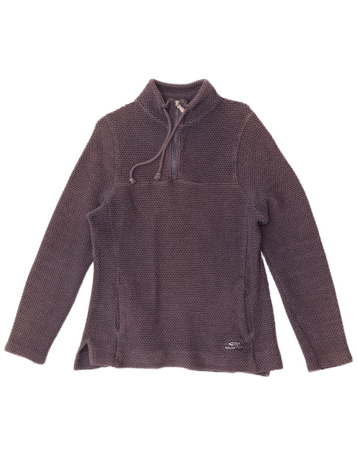 Felpa da donna con collo con zip Weird Fish, maglione, UK 12, cotone blu navy medio