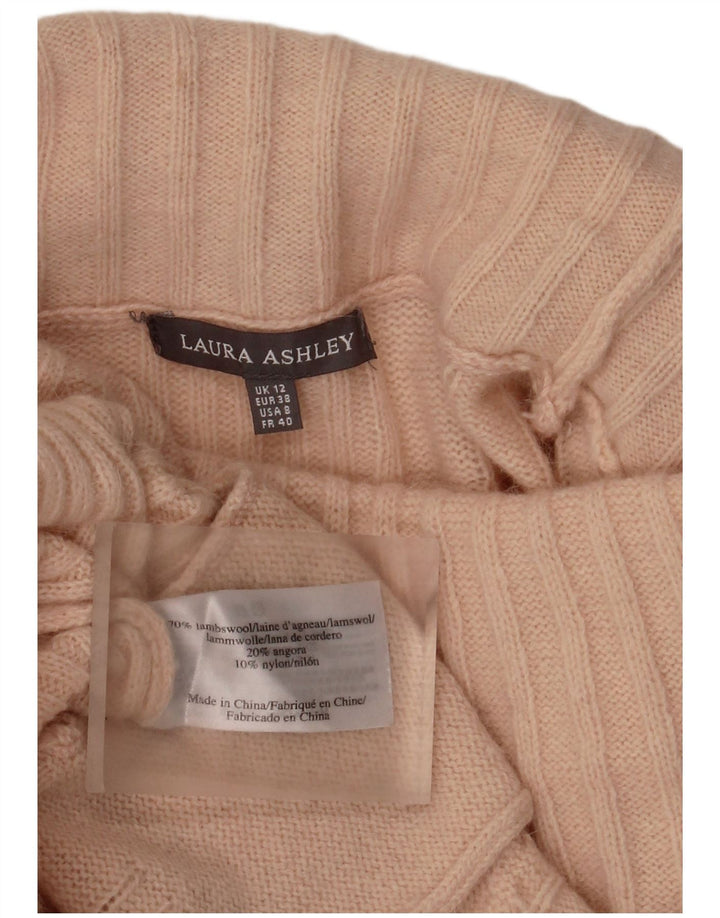Maglione maglione a collo alto da donna Laura Ashley UK 12 Lana d'agnello rosa medio