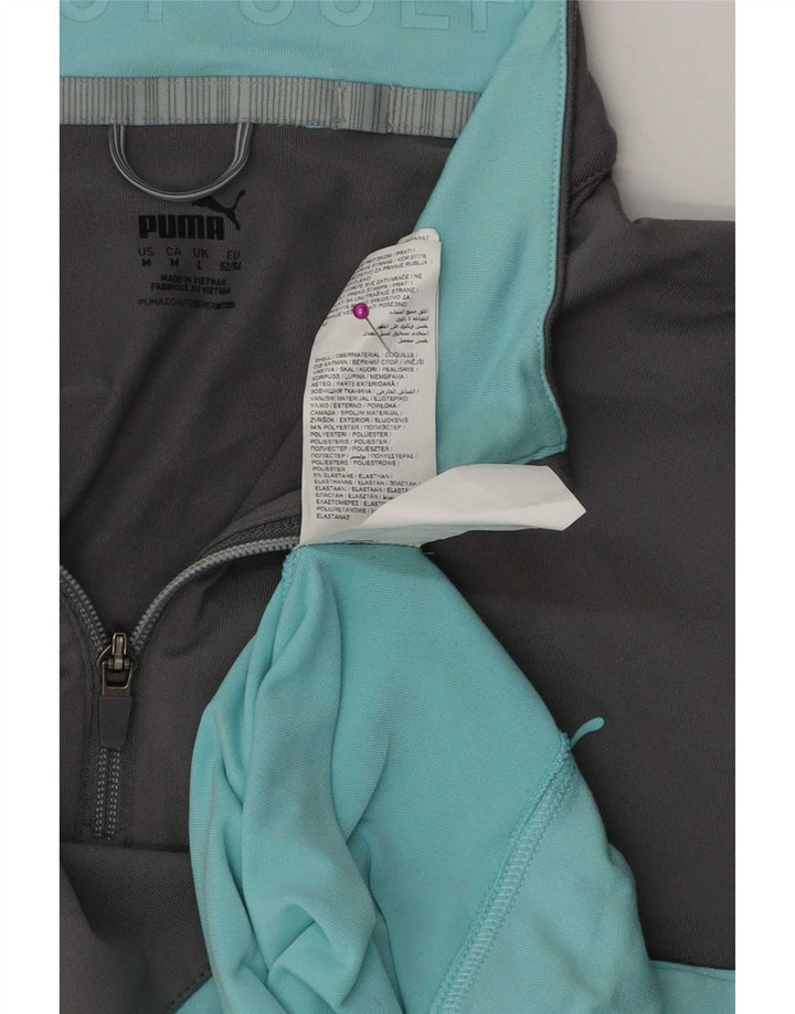 Maglia da tuta da uomo Puma con zip e collo, grande, in poliestere color block grigio