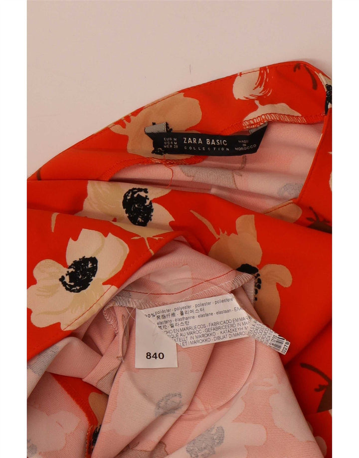Top Zara da donna con maniche a 3/4, UK 12, poliestere floreale arancione medio