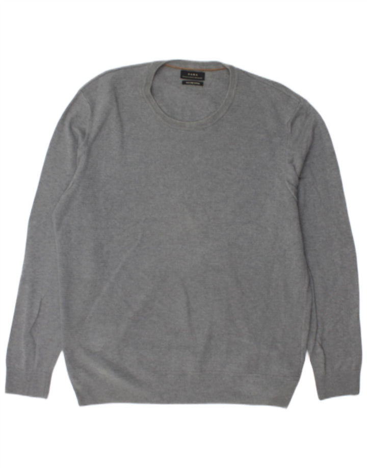Maglione ZARA da uomo girocollo XL in cotone grigio