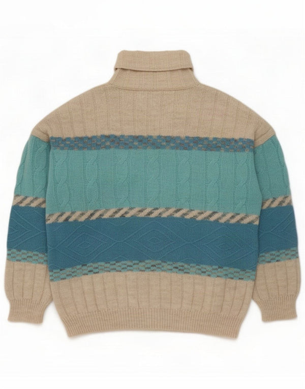 Kappa Mens Roll Neck Jumper Sweater XL Beige Colourblock Wool