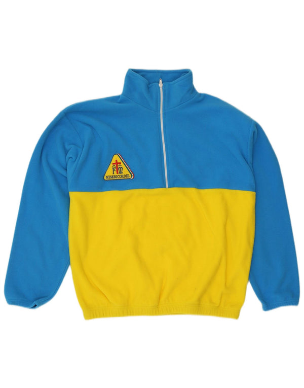 Maglione in pile con collo con zip grafico vintage da uomo piccolo color block blu