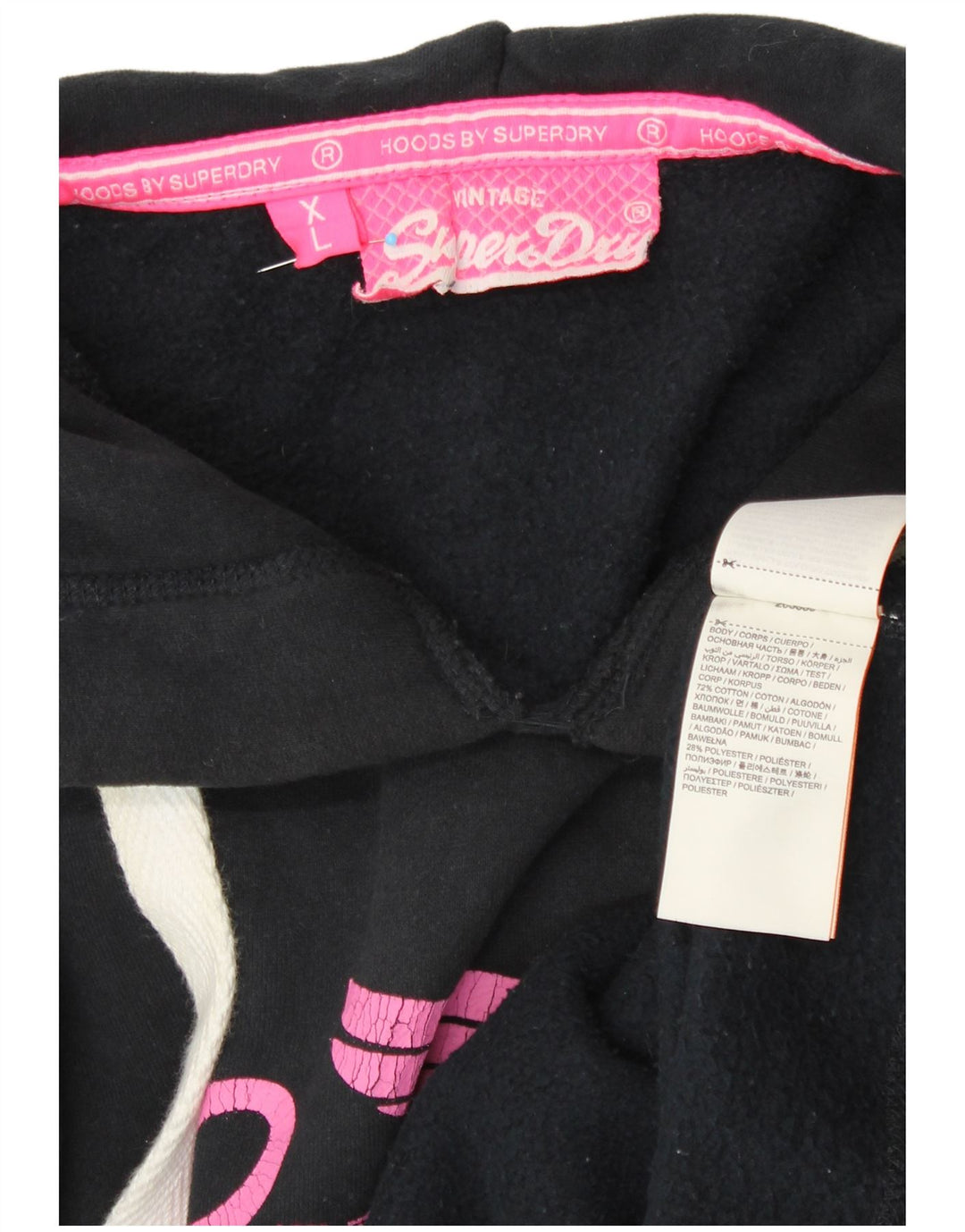 Felpa con cappuccio grafica da donna SUPERDRY UK 18 XL cotone nero