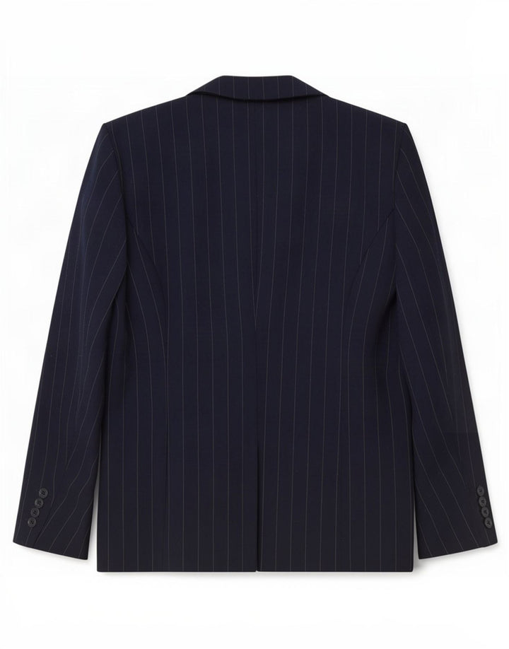 Giacca blazer doppiopetto da donna Bhs UK 14 grande gessato blu navy