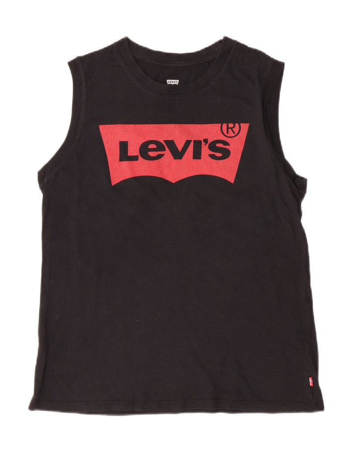 LEVI'S Womens Graphic Vest Top UK 14 Medium Black Vintage Levi's and Second-Hand Levi's from Messina Hembry 