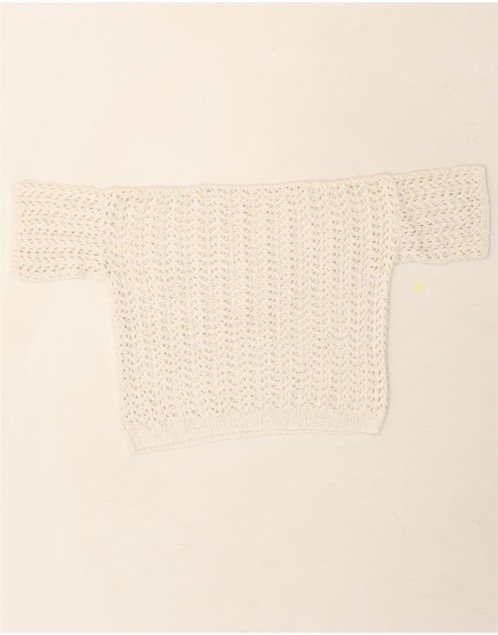 VINTAGE Womens Crop Crochet Blouse Top UK 14 Medium White Vintage Vintage and Second-Hand Vintage from Messina Hembry 