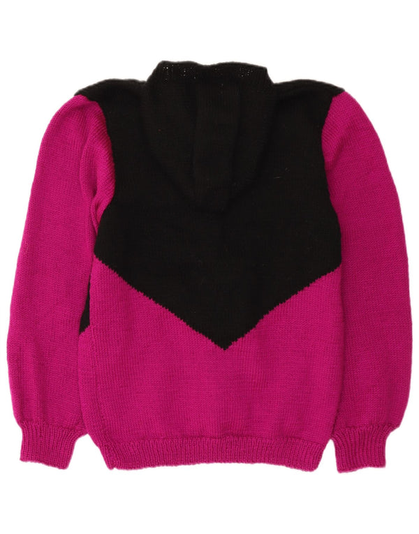 Maglione cardigan con cappuccio da donna vintage UK 14 blocco colore nero medio