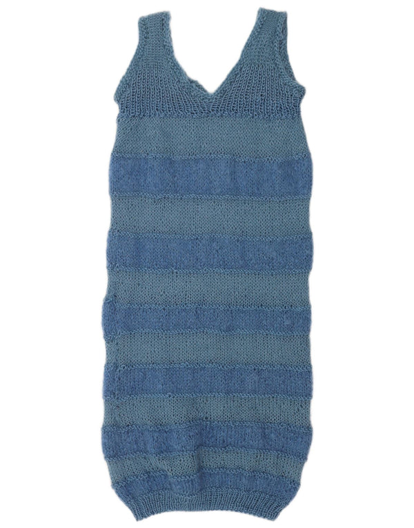 Abito maglione vintage da donna senza maniche UK 16 a righe grandi blu