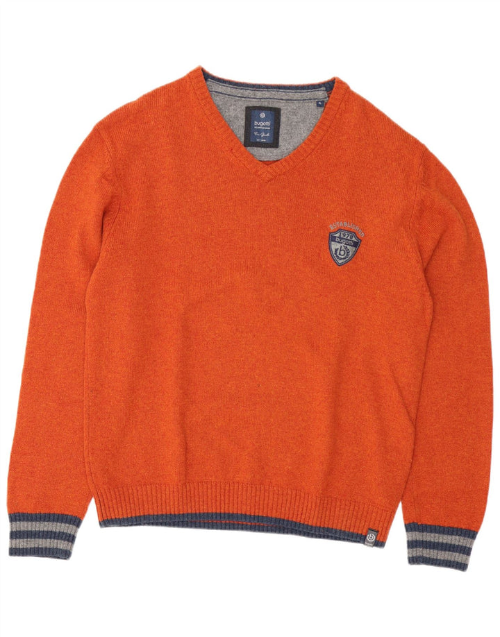 Maglione Bugatti da uomo con scollo a V XL arancione in lana d'agnello