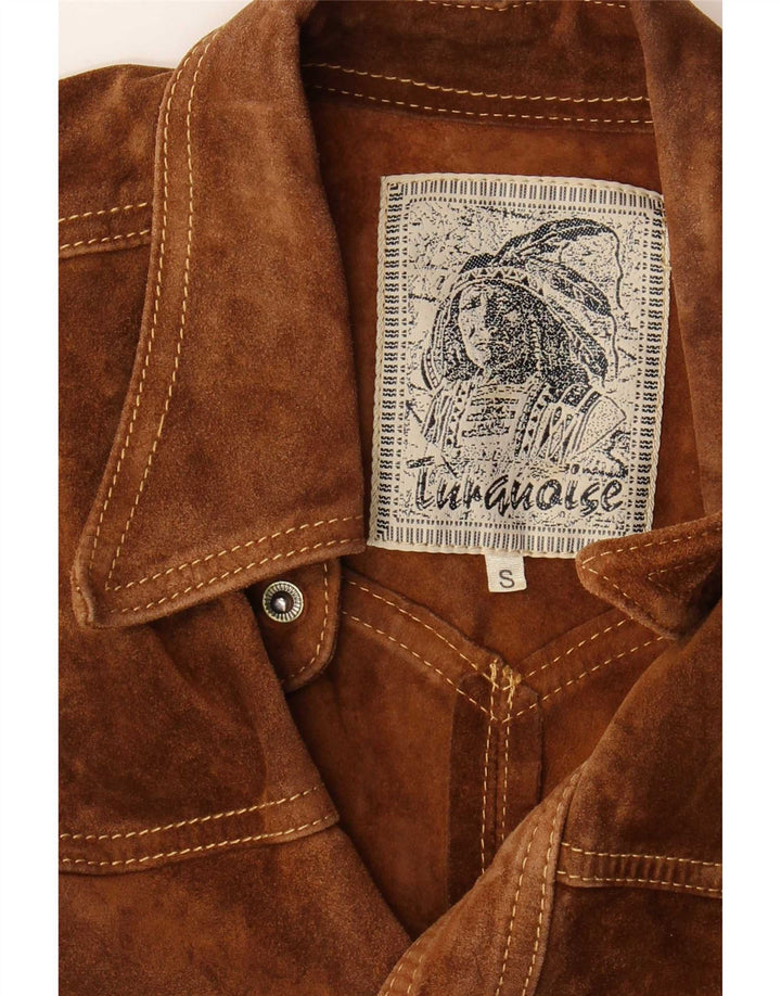 Gilet vintage da uomo in pelle scamosciata UK 36 piccolo marrone