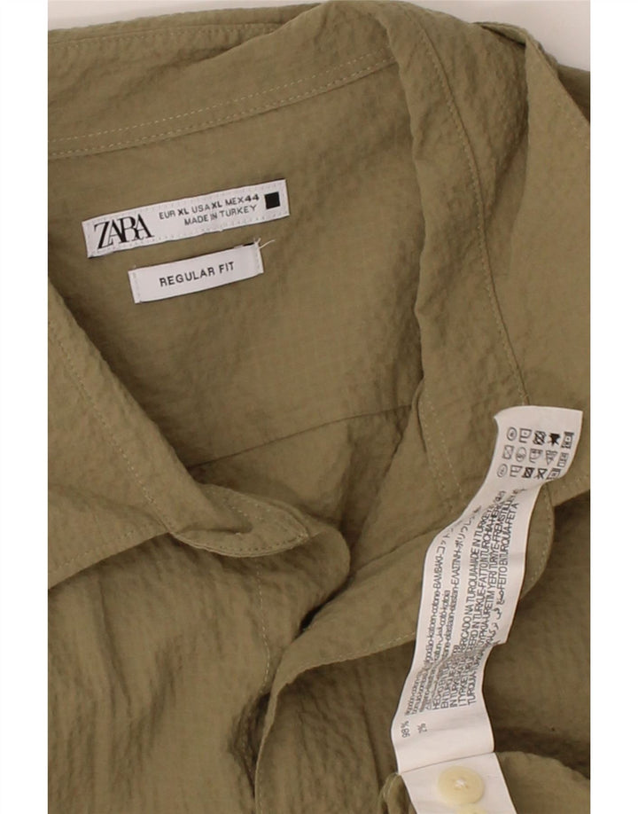 ZARA Mens Regular Fit Shirt XL Khaki Cotton Vintage Zara and Second-Hand Zara from Messina Hembry 