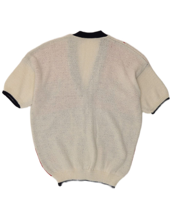 Maglione cardigan a maniche corte da donna VINTAGE UK 14 Large White Colourblock