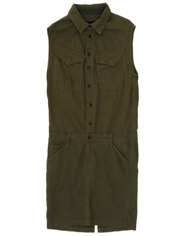 G-Star Womens Sleeveless Denim Dress UK 10 Small Khaki Cotton
