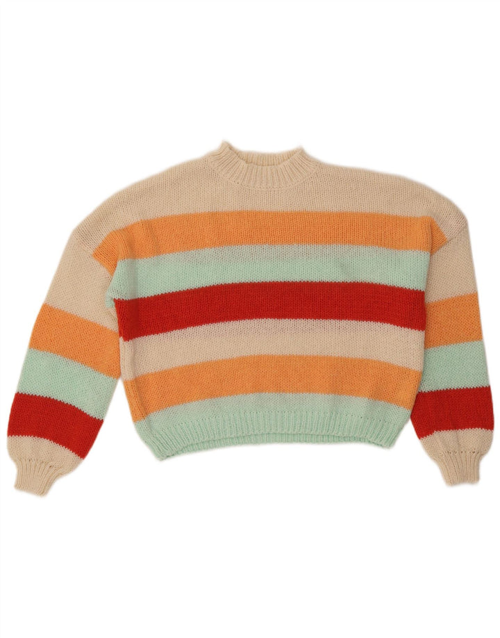 Maglione maglione collo alto da donna VINTAGE UK 10 piccolo multicolore