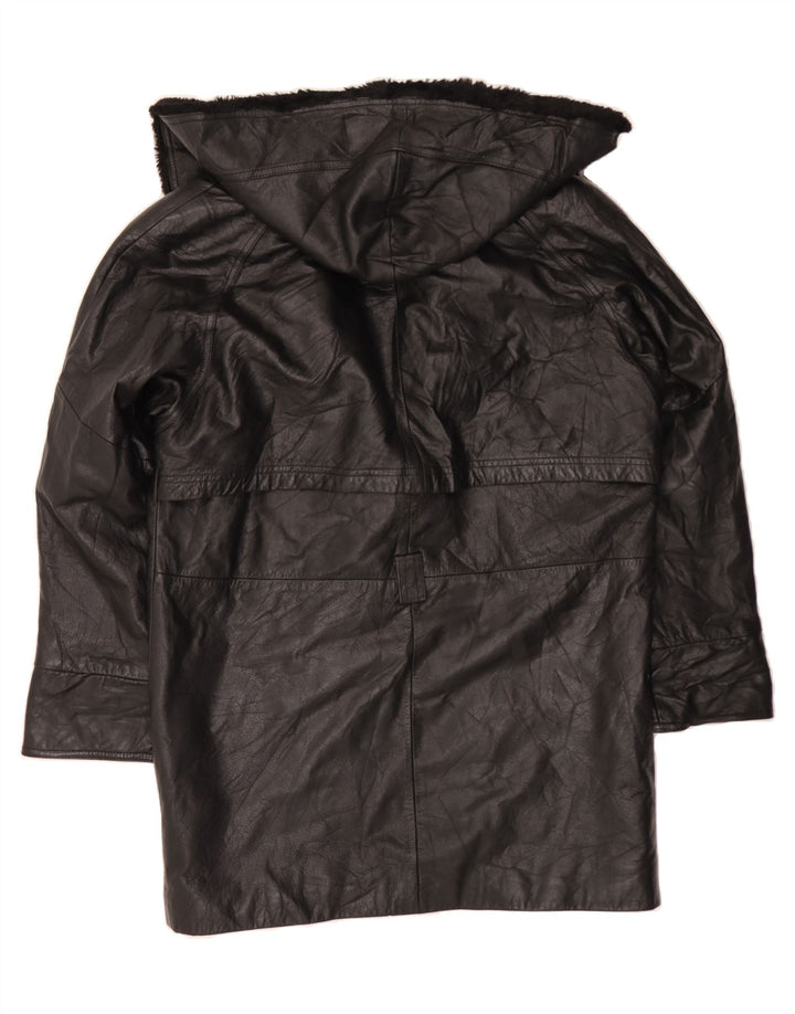 WILSONS Womens Loose Fit Hooded Leather Coat UK 14 Medium Black Leather Vintage Wilsons and Second-Hand Wilsons from Messina Hembry 