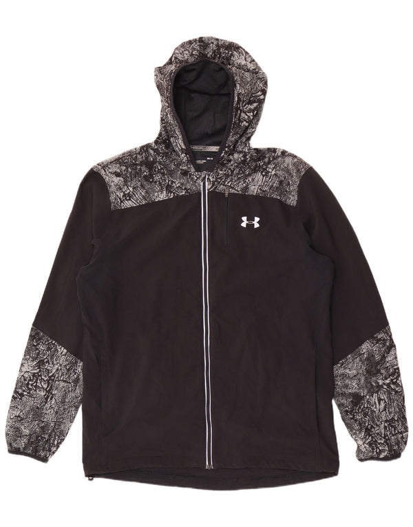 Giacca da corsa con cappuccio da uomo Under Armour, giacca grande nera geometrica