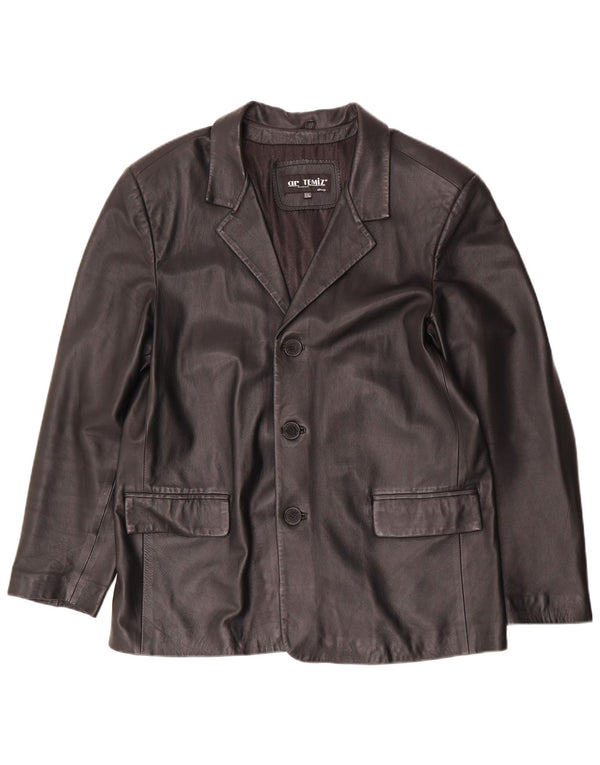 Giacca blazer in pelle vintage da uomo a 3 bottoni UK 44 2XL in pelle nera