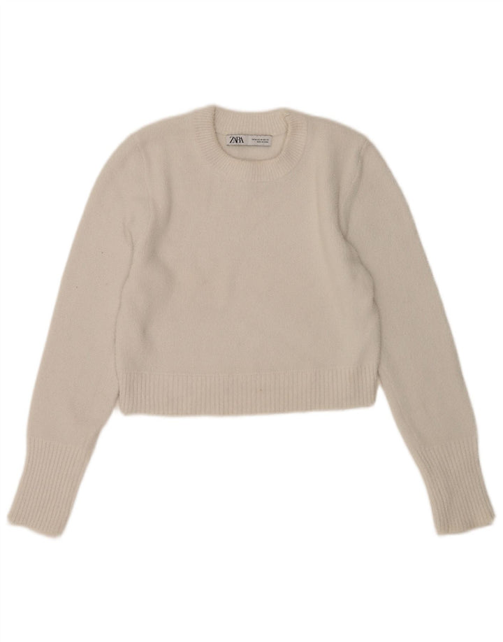 Maglione corto girocollo da donna Zara UK 12 bianco medio