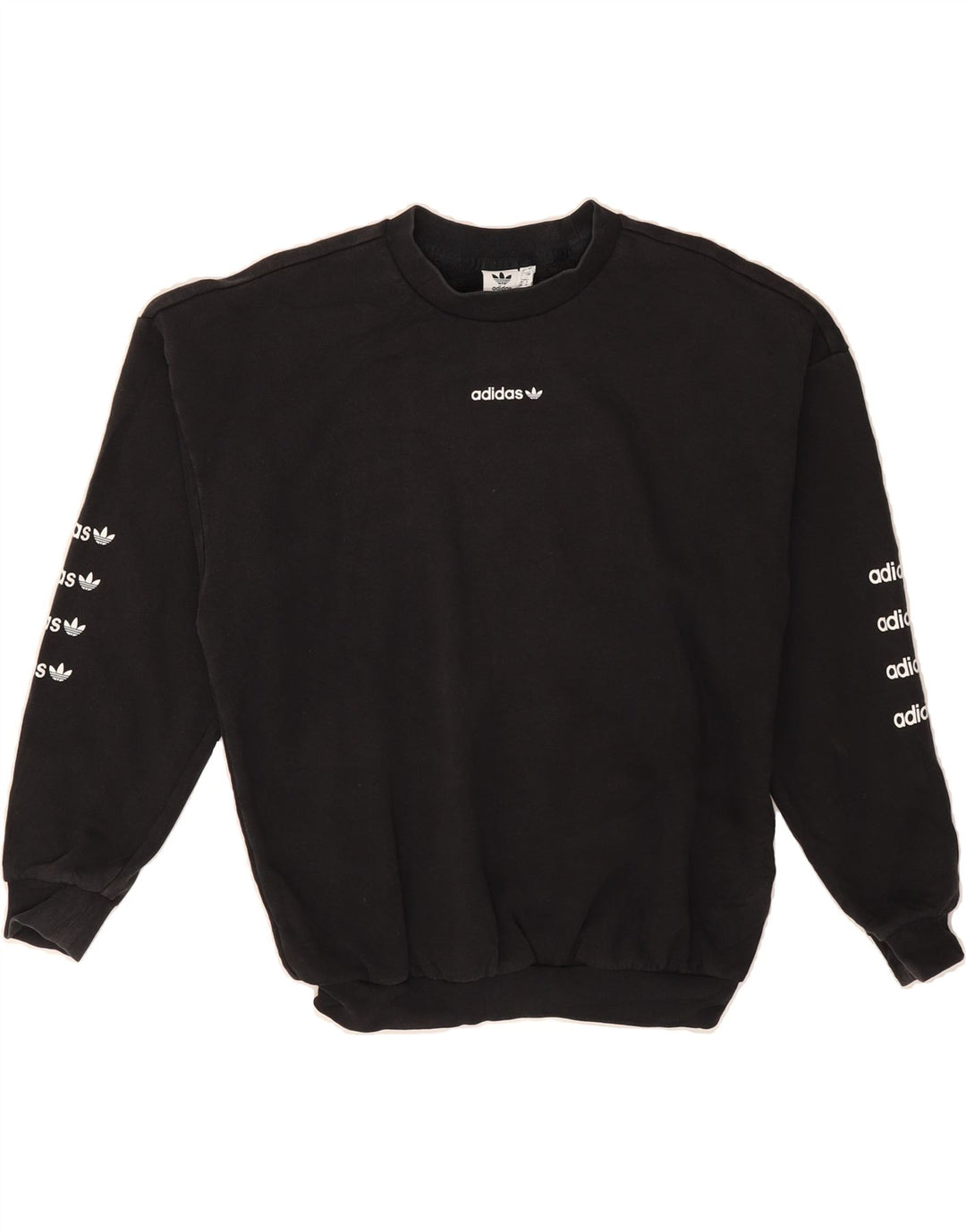 ADIDAS Womens Oversized Graphic Sweatshirt Jumper UK 8 Small Black Cotton Vintage Adidas and Second-Hand Adidas from Messina Hembry 
