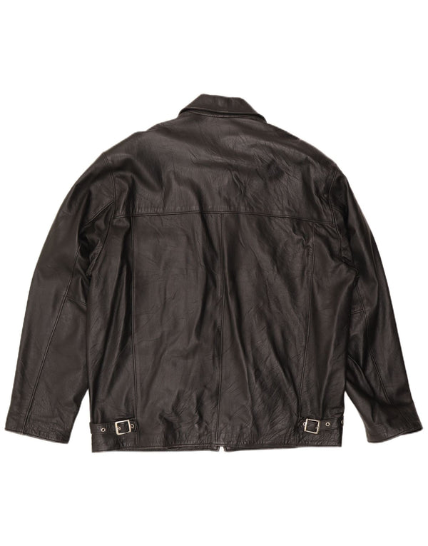 Giacca in pelle vintage da uomo UK 44 2XL Pelle nera