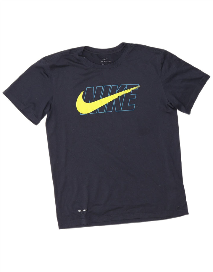 T-shirt grafica Nike da uomo Dri Fit Top medio in poliestere blu navy