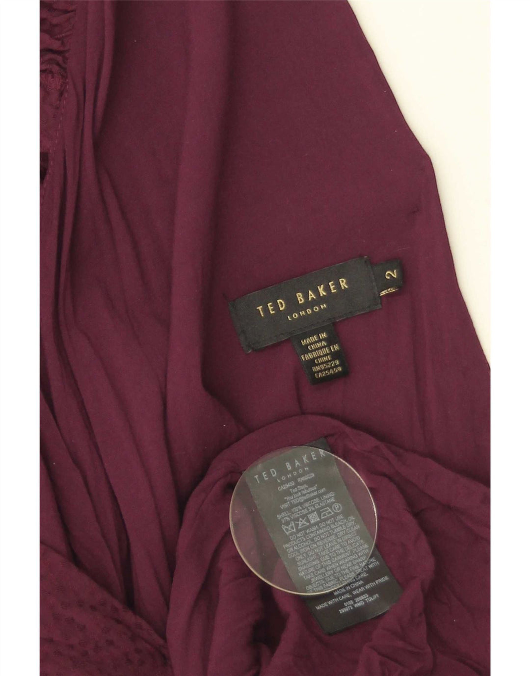 Abito lungo da donna Ted Baker taglia 2 piccola in viscosa bordeaux