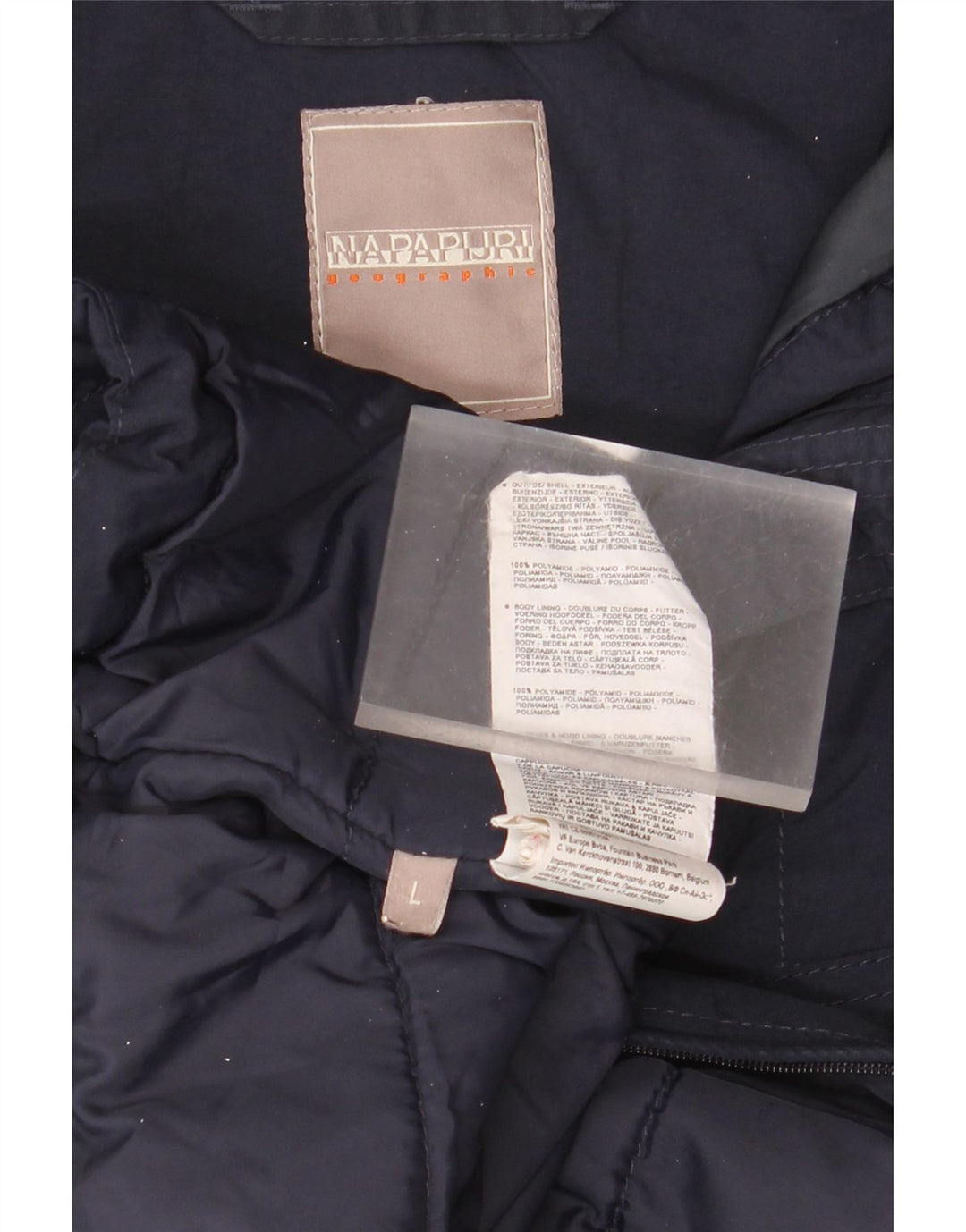 Giacca anorak grafica da uomo con cappuccio Napapijri UK 40 Large blu navy in poliammide