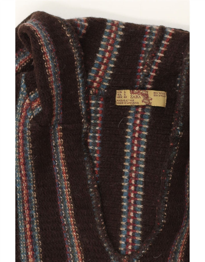 Maglione con cappuccio da uomo Zara in lana a righe marroni grandi