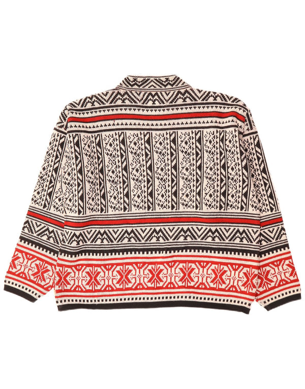 Maglione vintage da uomo con collo alto e lana bianca Fair Isle