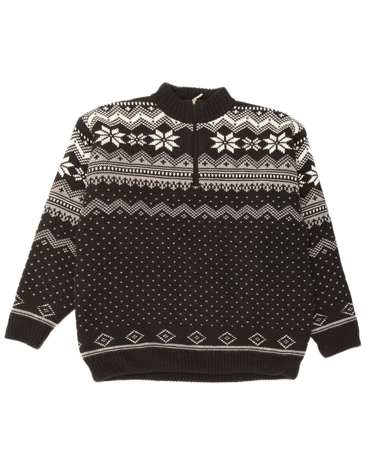 Werther Uomo Maglione con Zip Collo Maglione Grande Nero Fair Isle Poliacrilico