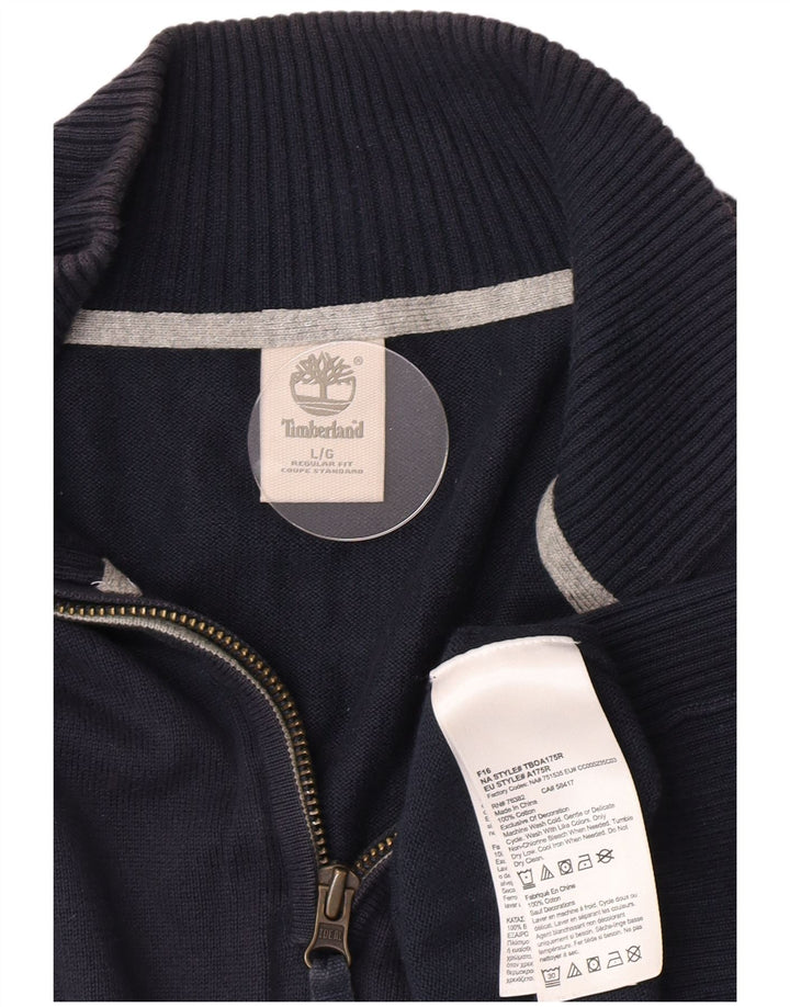 Timberland Maglione da uomo con zip e collo grande in cotone blu navy