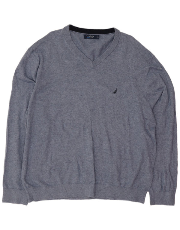 Maglione da uomo con scollo a V Nautica 2XL cotone blu