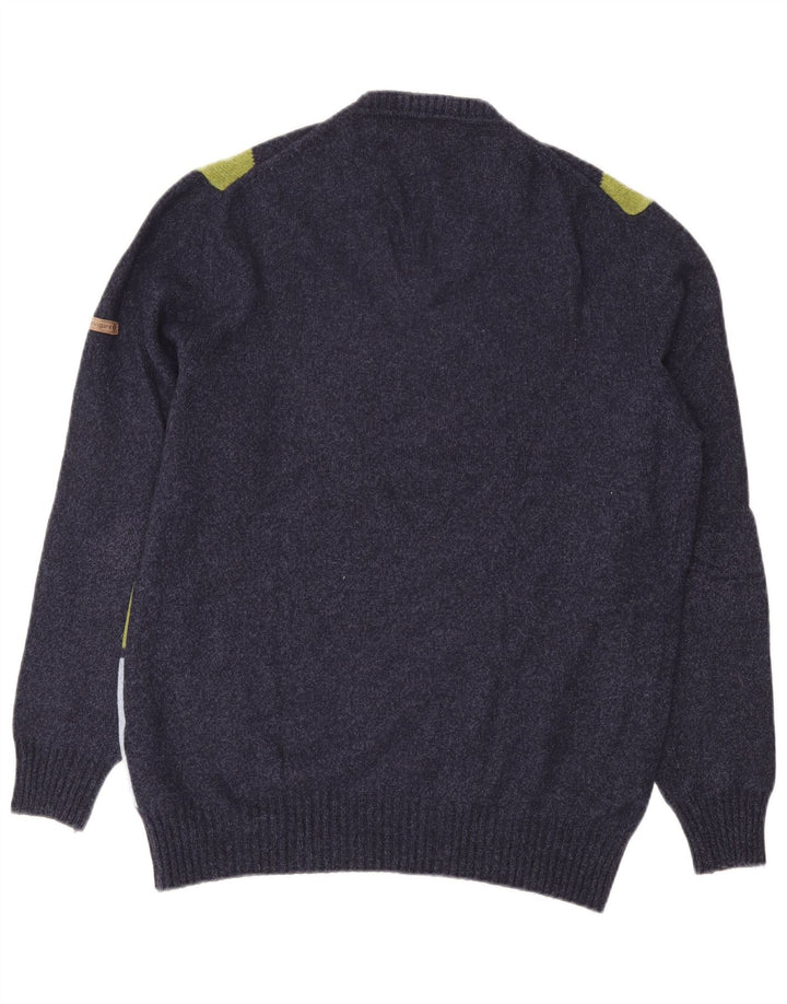 Maglione da uomo con scollo a V Navigare, lana media, blu navy, a rombi/diamante