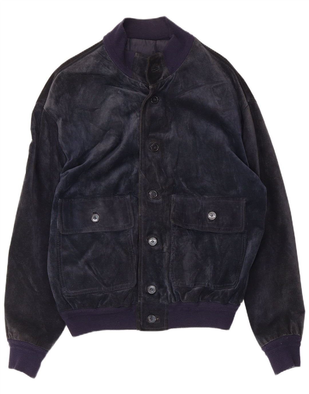 Giubbotto bomber in pelle scamosciata da uomo Bayside UK 40 grande in pelle blu navy