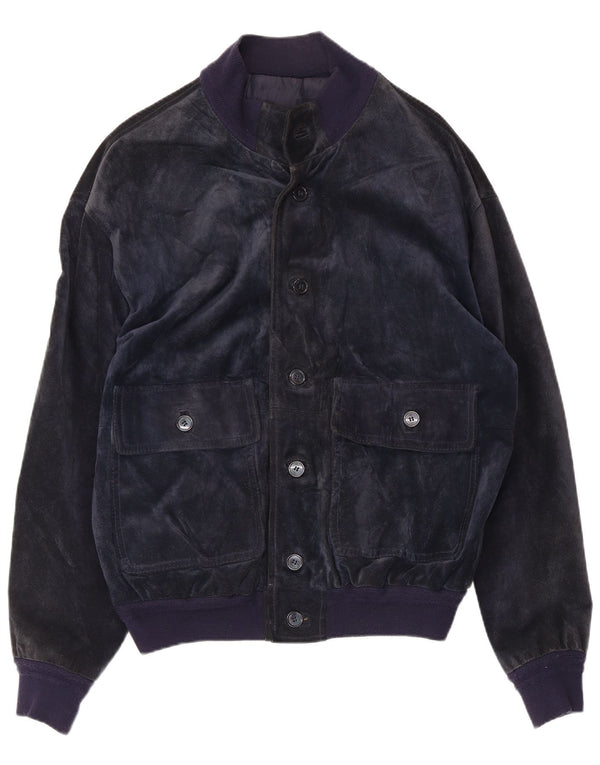 Giubbotto bomber in pelle scamosciata da uomo Bayside UK 40 grande in pelle blu navy