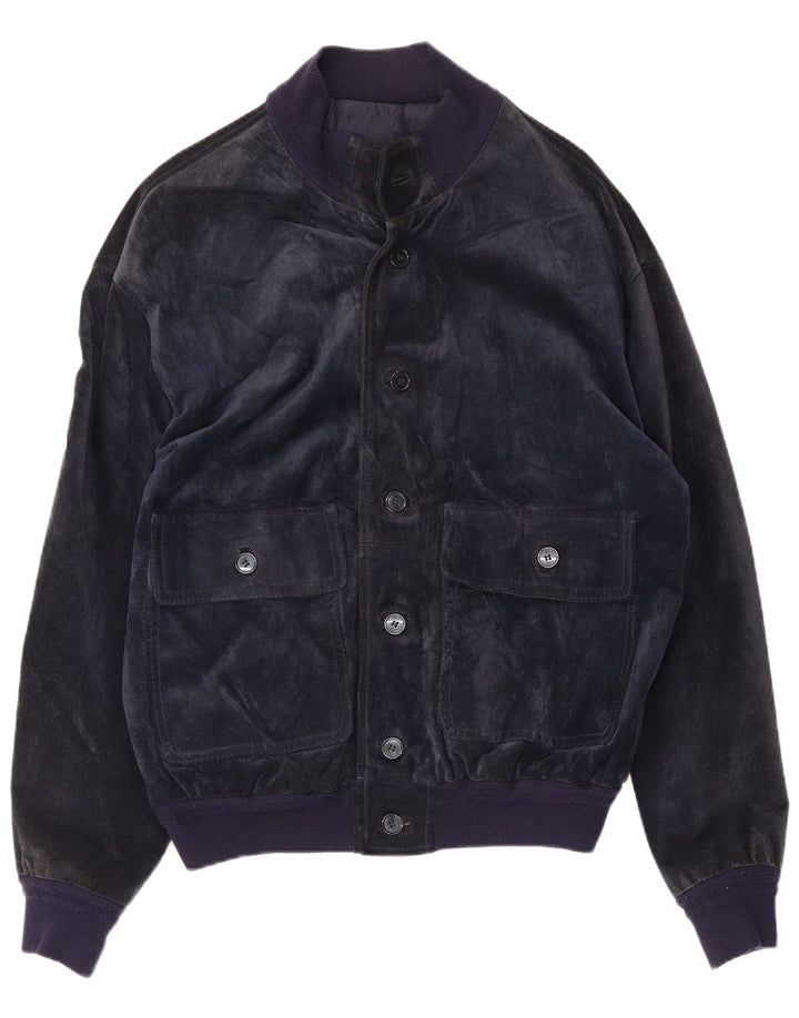 Giubbotto bomber in pelle scamosciata da uomo Bayside UK 40 grande in pelle blu navy
