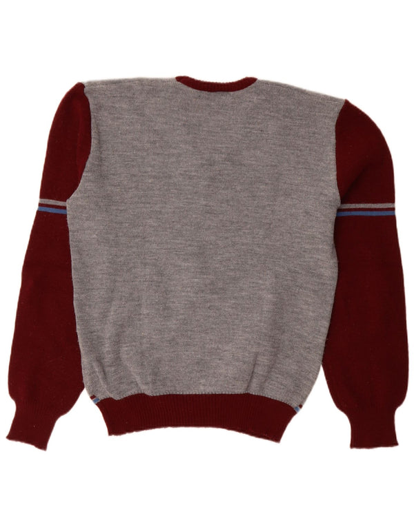 Maglione vintage da donna con scollo a V UK 18 XL Poliacrilico color block grigio