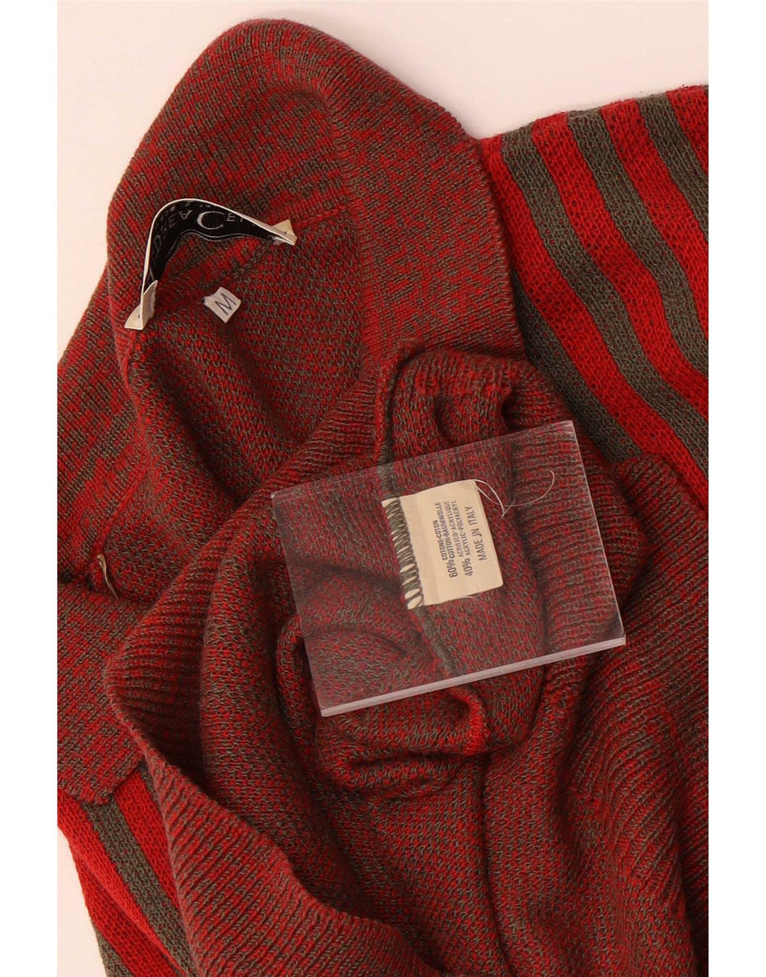 Andrea Celli Maglione da uomo con collo alto in cotone a righe rosse medie
