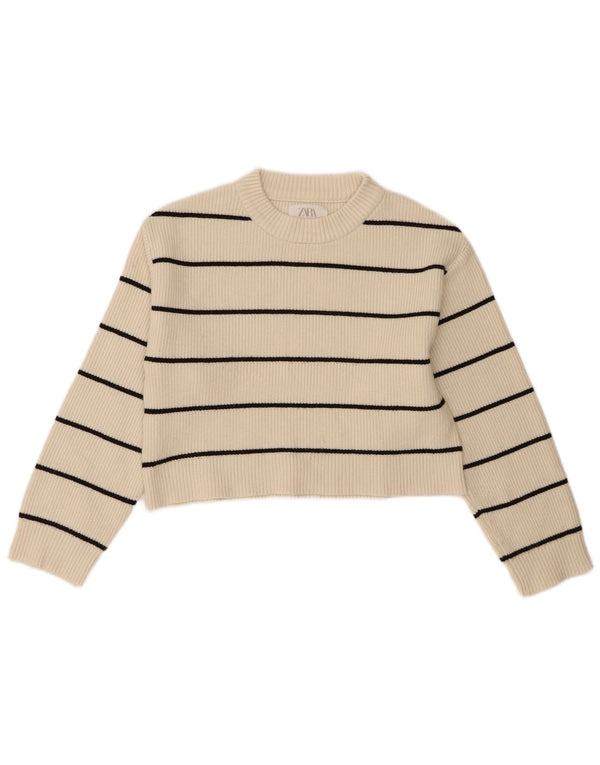 Maglione girocollo per ragazze Zara 11-12 anni in viscosa a righe bianche