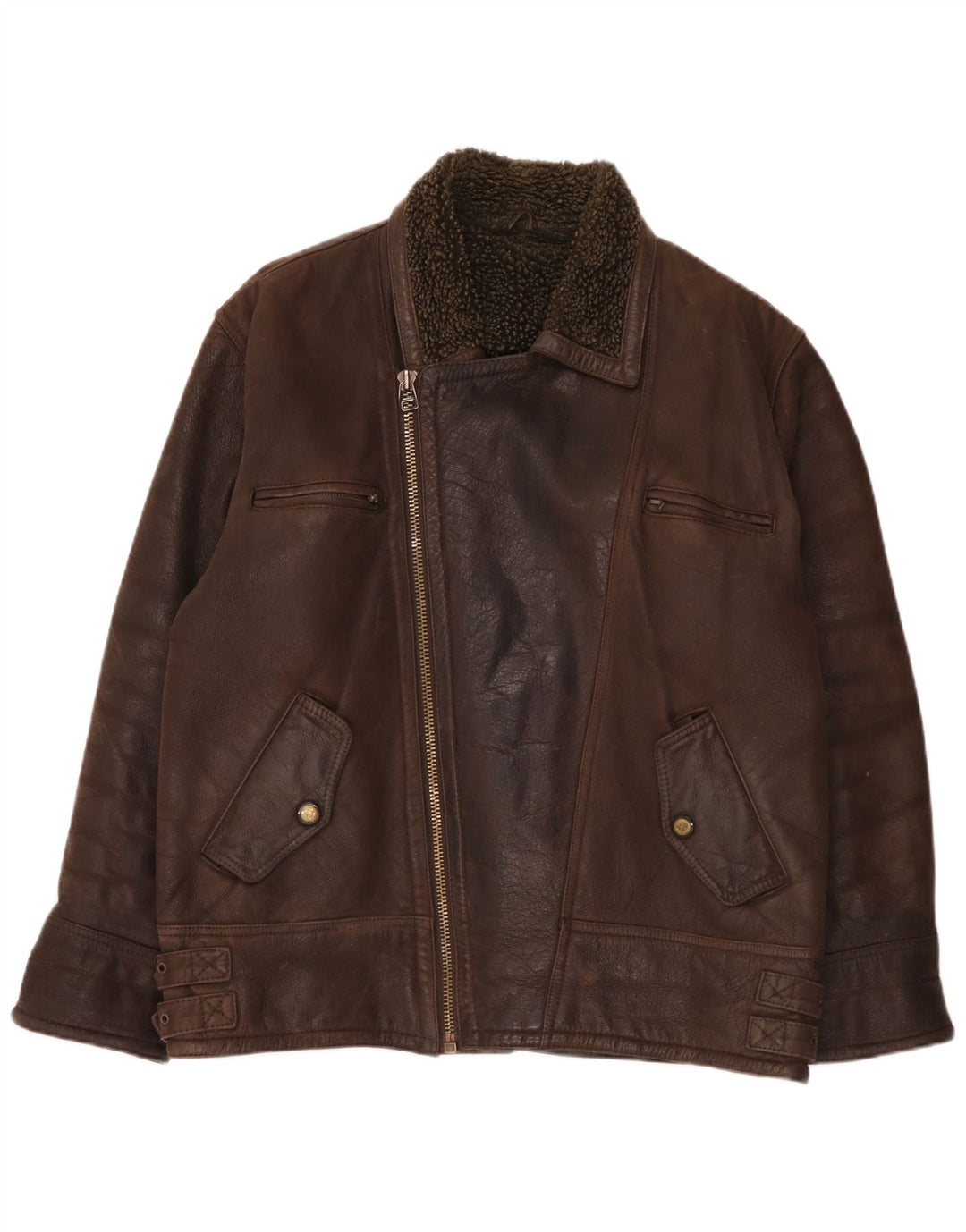 Giacca in pelle Sherpa vintage da uomo UK 40 grande marrone