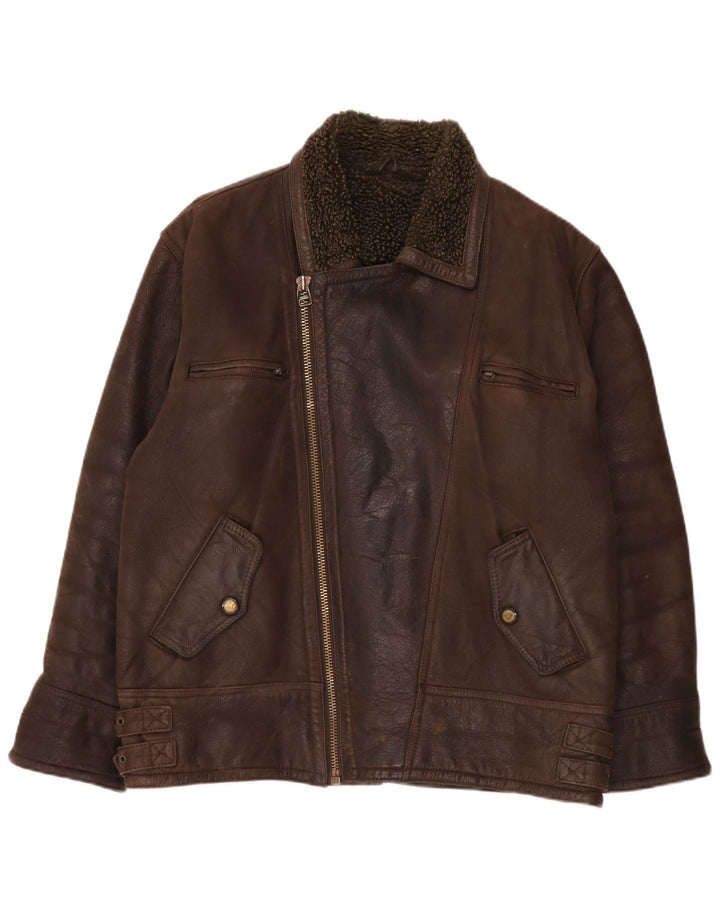 Giacca in pelle Sherpa vintage da uomo UK 40 grande marrone