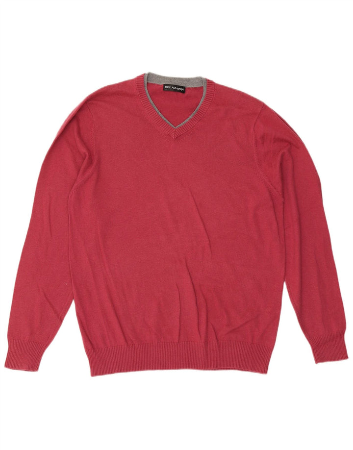 Maglione da uomo con scollo a V autografo Marks & Spencer in cotone bordeaux medio