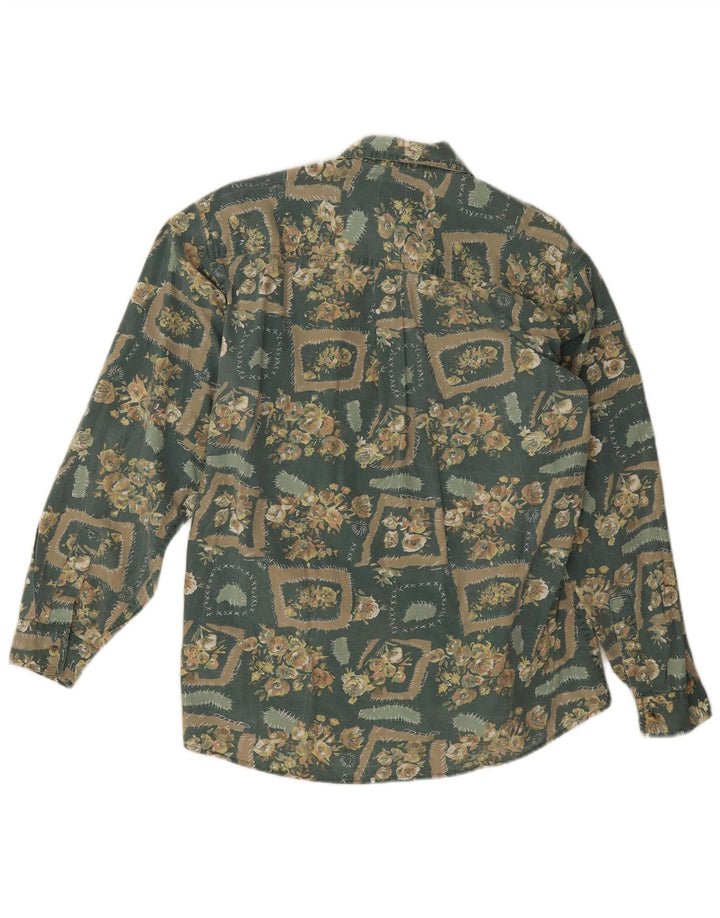 Camicia vintage da uomo in cotone floreale verde medio