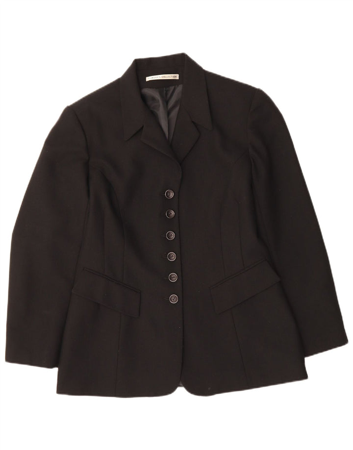 CLASSICS Womens 6 Button Blazer Jacket UK 12 Medium Black Polyester