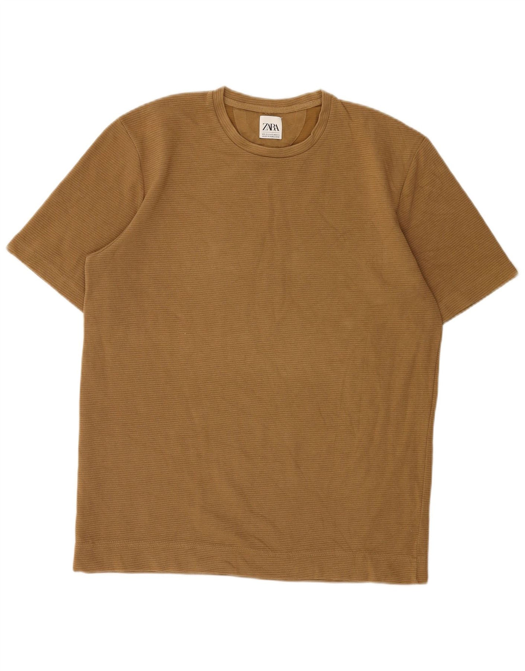 ZARA Mens T-Shirt Top XL Brown Cotton