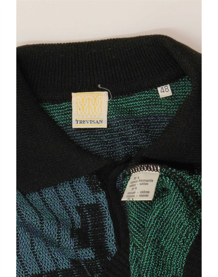 Maglione vintage da uomo con collo a polo e motivo astratto IT 48 medio Multico