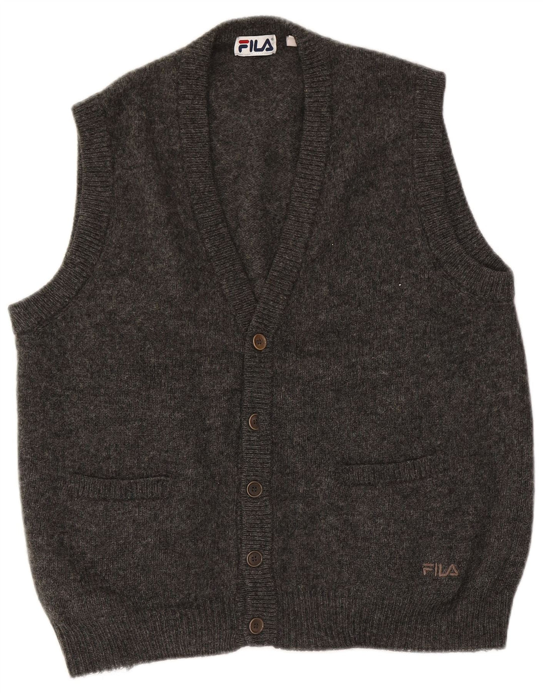 Maglione cardigan senza maniche da uomo Fila in lana grigio medio