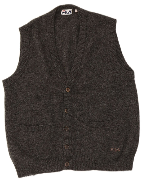 Maglione cardigan senza maniche da uomo Fila in lana grigio medio