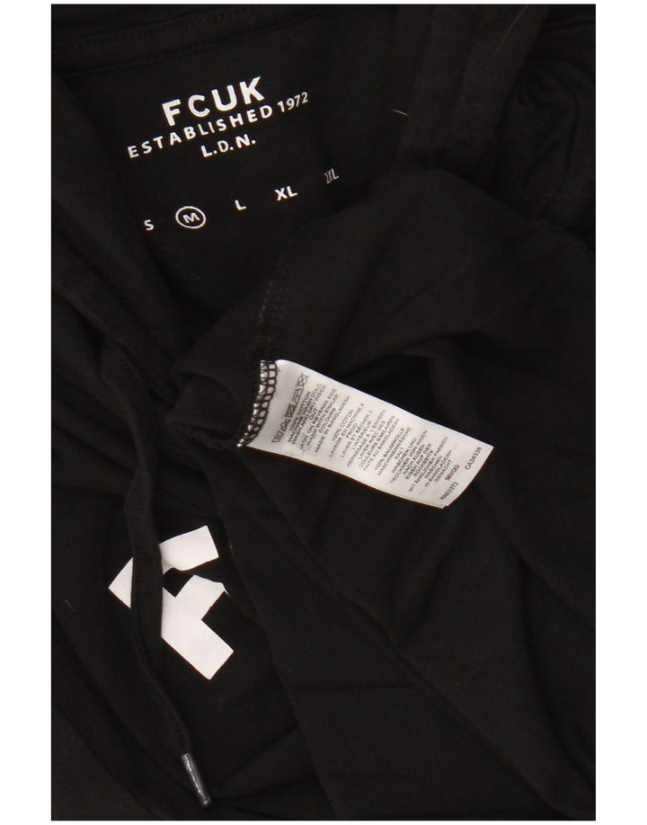 Fcuk Top grafico da uomo con cappuccio a maniche lunghe in cotone nero medio